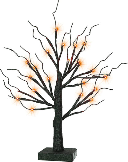 24 LED Lighted Halloween Tree, Battery Operated Birch Tree with 24 DIY Pumpkins, Indoor Home Table Desktop Best Halloween Decorations Gift Package