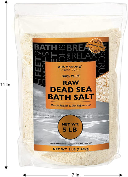 5 Lbs Raw Dead Sea Salt - Contains All Dead Sea Minerals Including Dead Sea Mud - Fine Medium Grain Bath Salt Large Resealable Bulk Pack (Packaging May Vary)